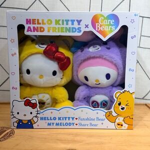 Sanrio Hello Kitty x Care Bears Plush Set Funshine Bear Share Bear 2-Pack New